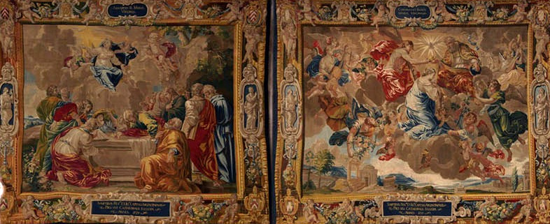 Détails des tapisseries de la Nef représentant des scènes de l'histoire chrétienne